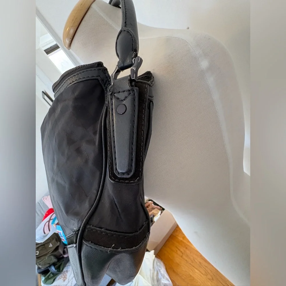 Burberry Black Nova Check Nylon Leather Trim Shoulder Bag